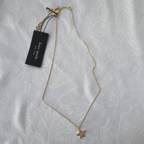 Kate Spade Gold Tone CZ Crystal Star Pendant Necklace Chic Fashion Trendy Style - Picture 9 of 14